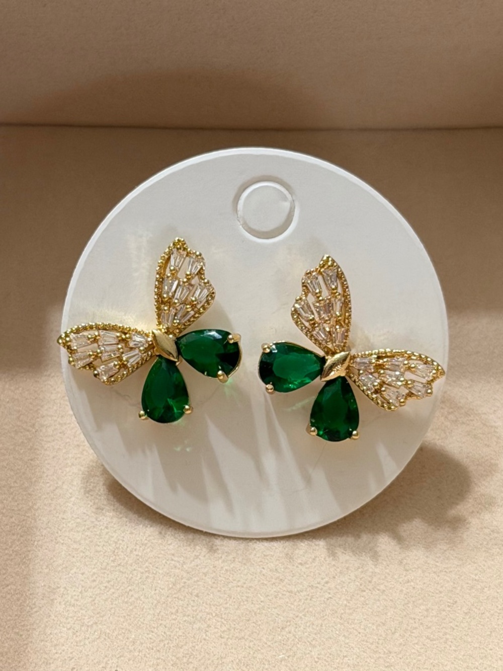 Golden Green Butterfly Micro-Inlaid Rhinestone Stud Earrings